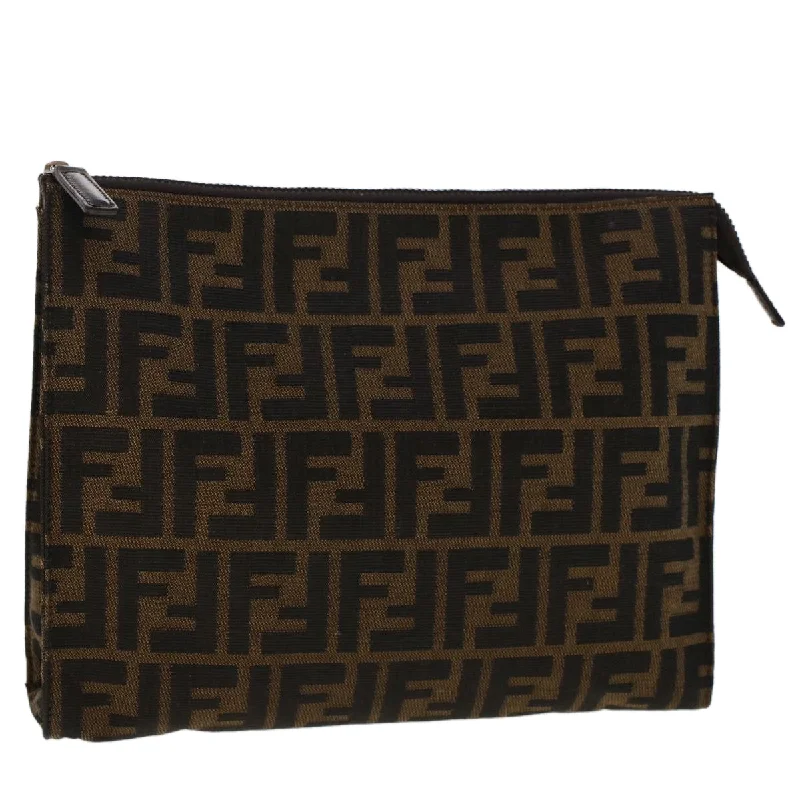 FENDI Zucca Canvas Clutch Bag Nylon Brown Black  48211