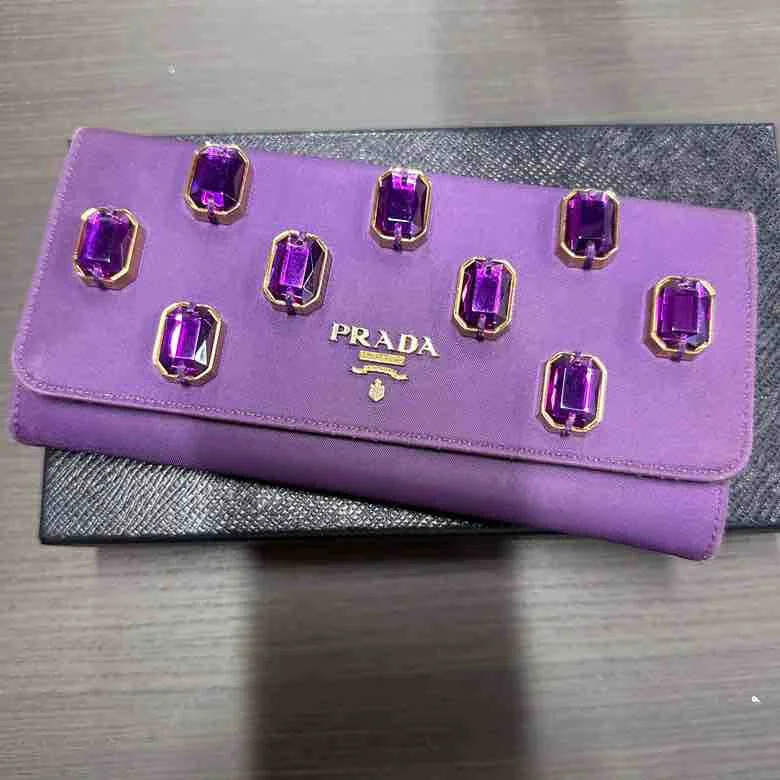 Prada Nylon Bijou Wallet, Purple Leather