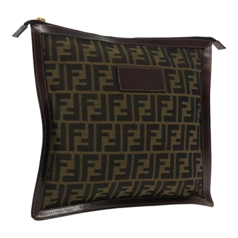 FENDI Zucca Canvas Clutch Bag Brown Black gold  95030