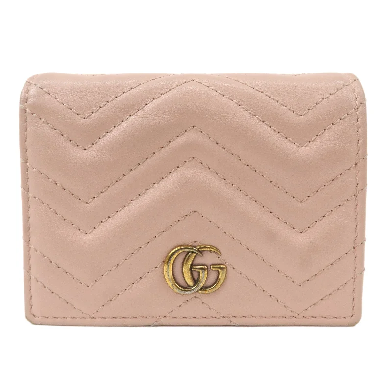 GUCCI Marmont Leather Bifold Small Wallet Pink Beige 466492