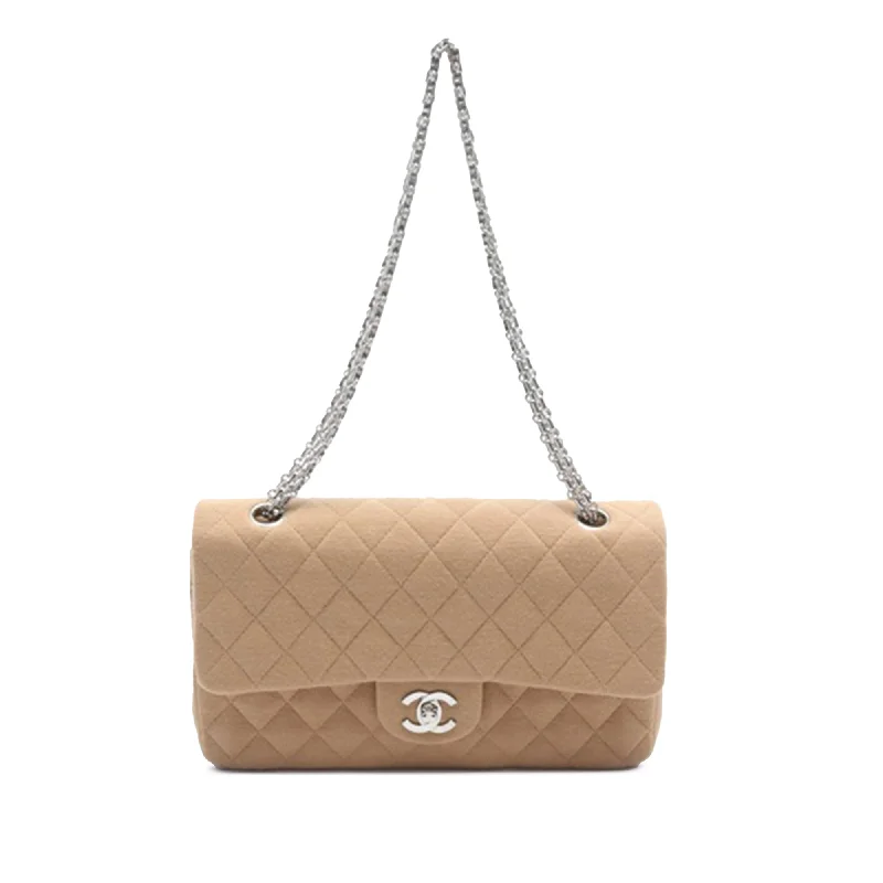 Brown Chanel Medium Classic Jersey Double Flap Shoulder Bag