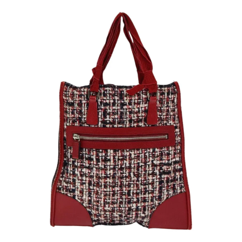 PRADA Hand Bag tweed Red  83493