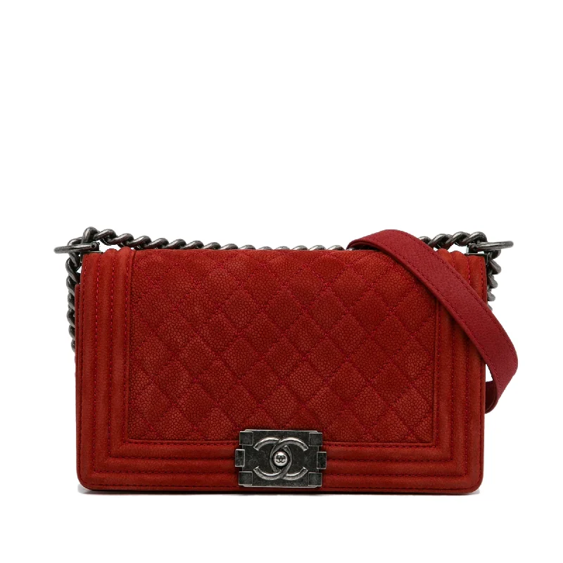 Red Chanel Medium Caviar Boy Flap Bag