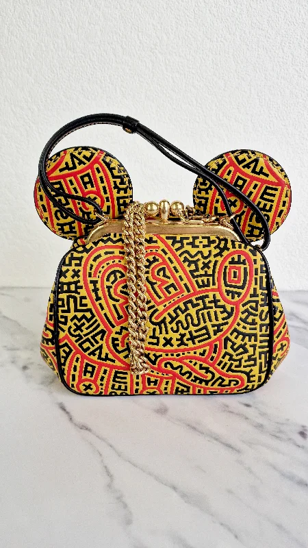 Coach 1941 Disney x Keith Haring Mickey Mouse Ears Kisslock Bag with Maze Artwork in Red & Yellow Leather - Coach 7418