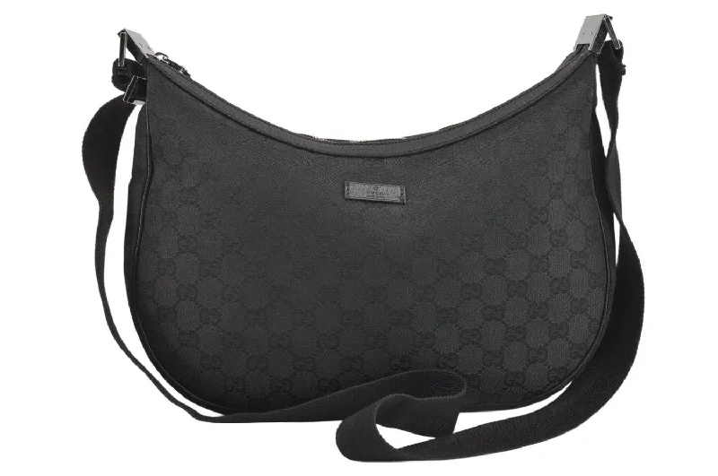 Authentic GUCCI Shoulder Cross Body Bag GG Canvas Leather 122790 Black 5624K