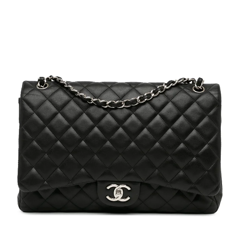 Black Chanel Maxi Classic Lambskin Double Flap Shoulder Bag