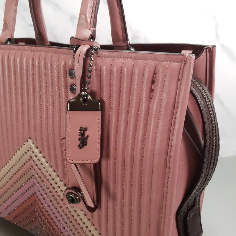 Coach 1941 Rogue 31 Dusty Rose Pink With Quilting & Rivets Ombre Chevrons Bag