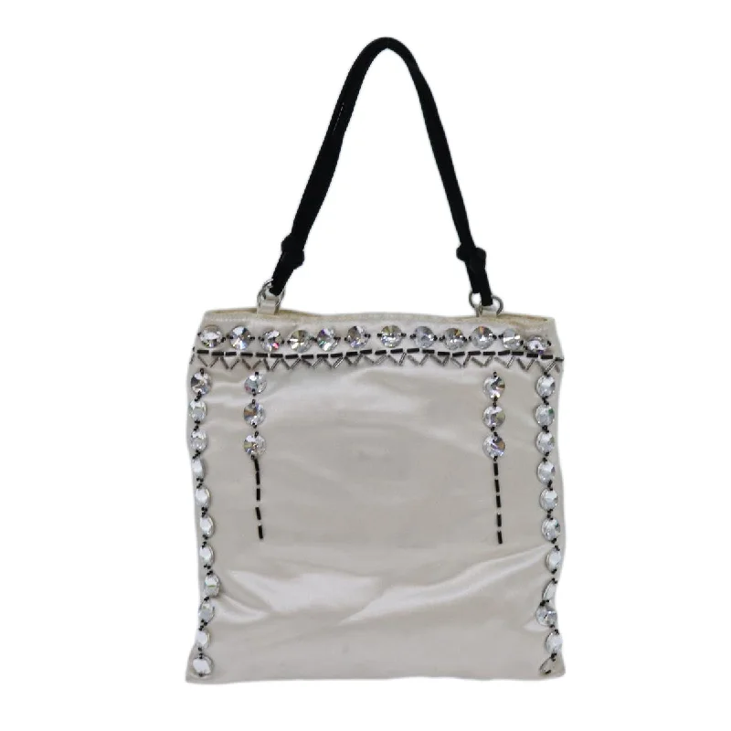 PRADA Hand Bag Satin White Black  71180