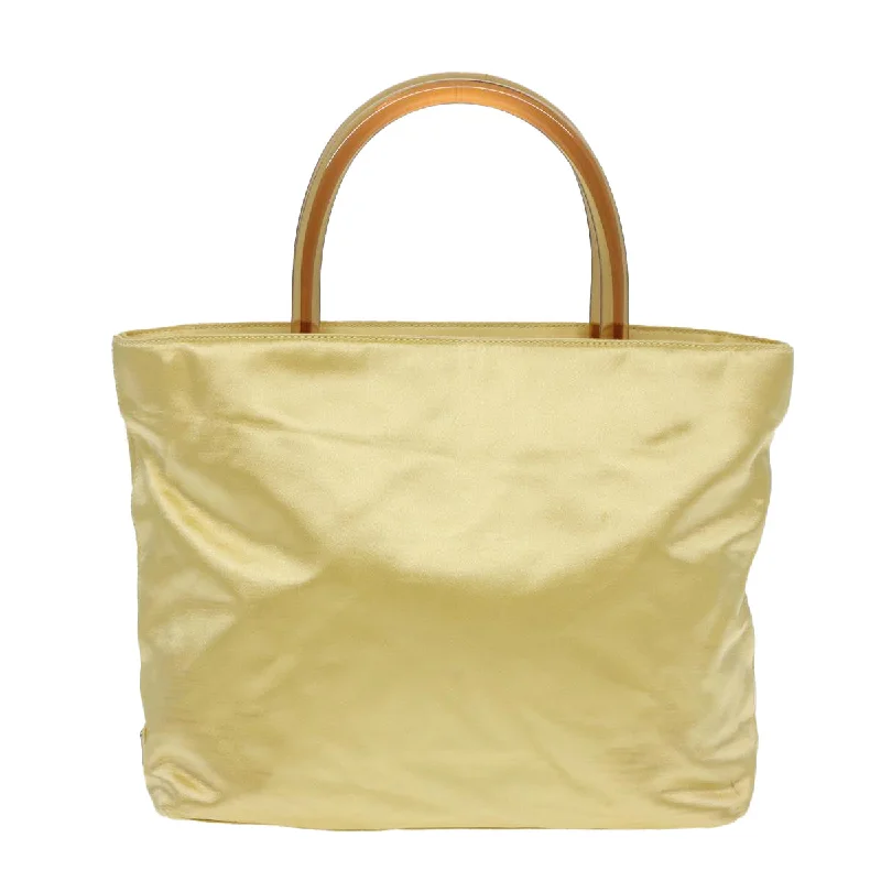 PRADA Hand Bag Satin Yellow Silver  85633