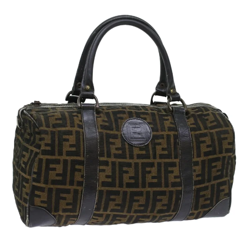 FENDI Zucca Canvas Boston Bag Leather Black Brown  ti1235