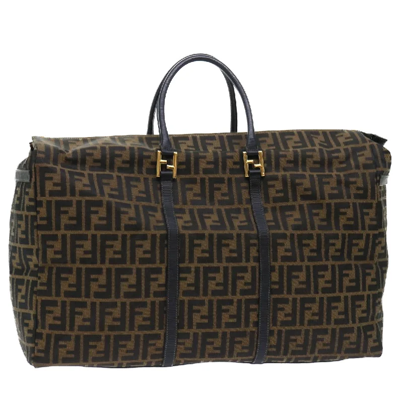 FENDI Zucca Canvas Boston Bag Brown Black  yk8493