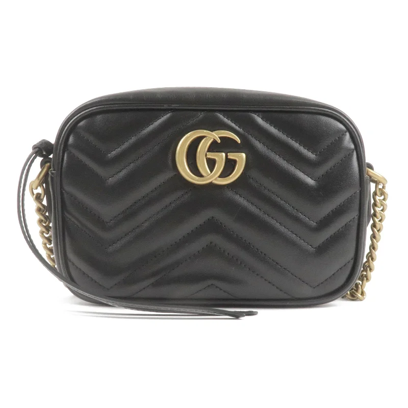 GUCCI GG Marmont Leather Chain Shoulder Bag 448065 Black