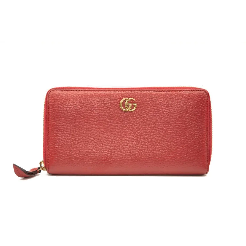 Gucci Calfskin GG Marmont Continental Zip Wallet Hibiscus Red