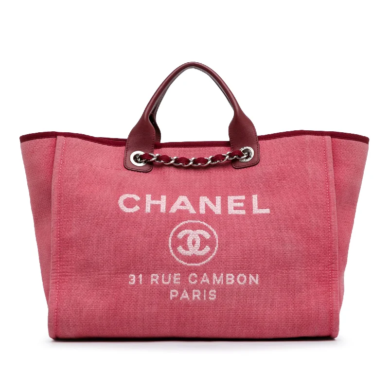 Red Chanel Large Canvas Deauville Tote Satchel