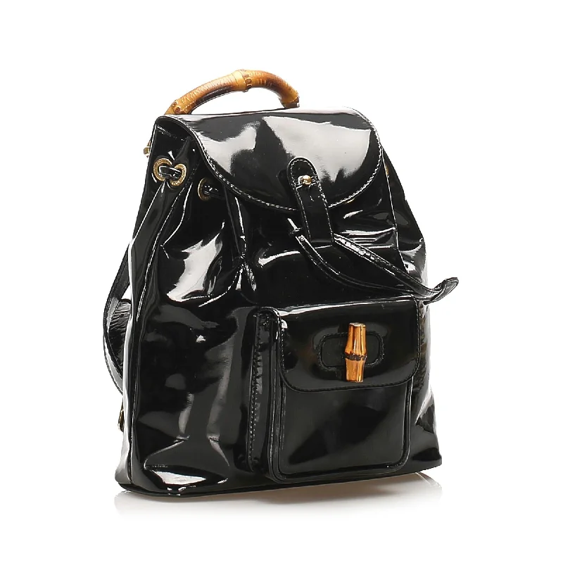 Gucci Bamboo Patent Leather Drawstring Backpack (32189)