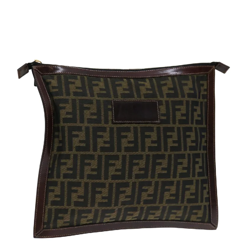 FENDI Zucca Canvas Clutch Bag Brown  am5950