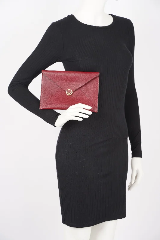 Fendi Womens Pouch Clutch Burgundy Leather