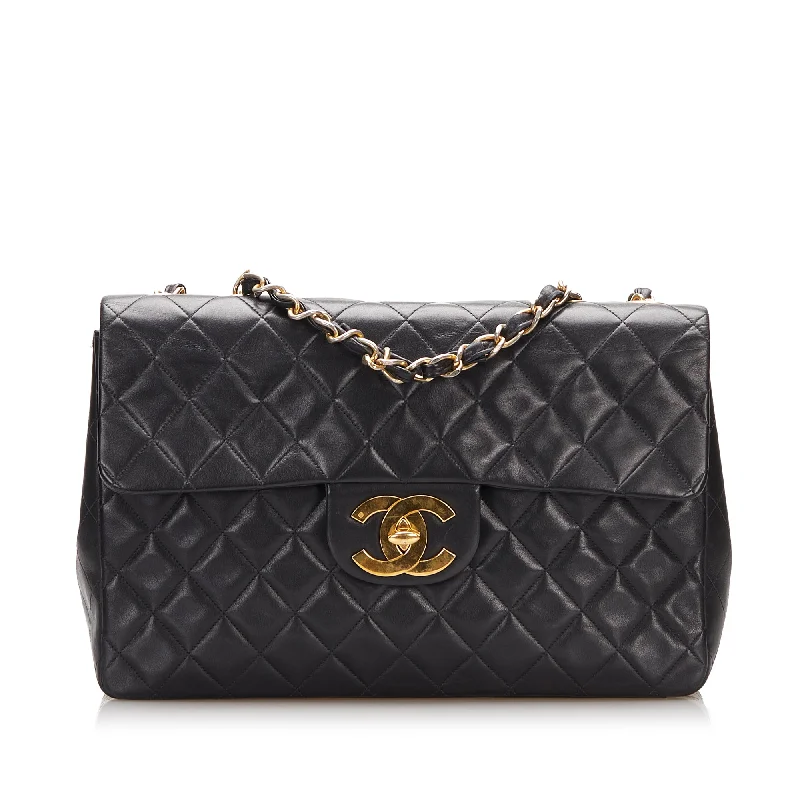 Black Chanel Maxi XL Classic Lambskin Single Flap Shoulder Bag