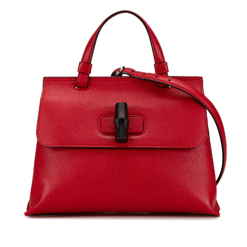 Red Gucci Medium Leather Bamboo Daily Satchel