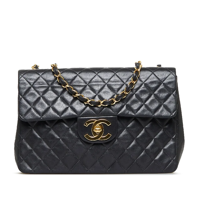 Black Chanel Maxi XL Classic Lambskin Single Flap Shoulder Bag