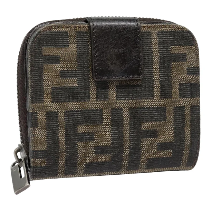 FENDI Zucca Canvas Compact Wallet Black Brown Silver  yk15087