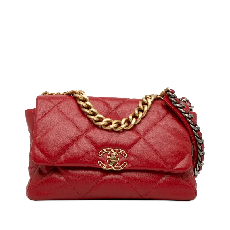 Red Chanel Large Lambskin 19 Flap Satchel