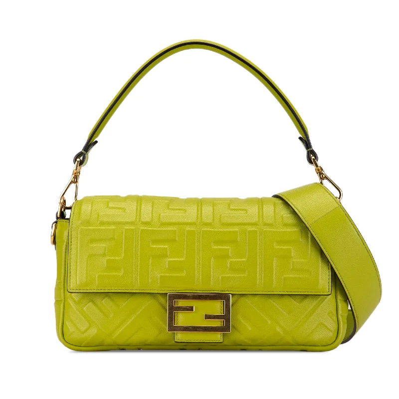 Green Fendi Zucca Embossed Baguette Satchel