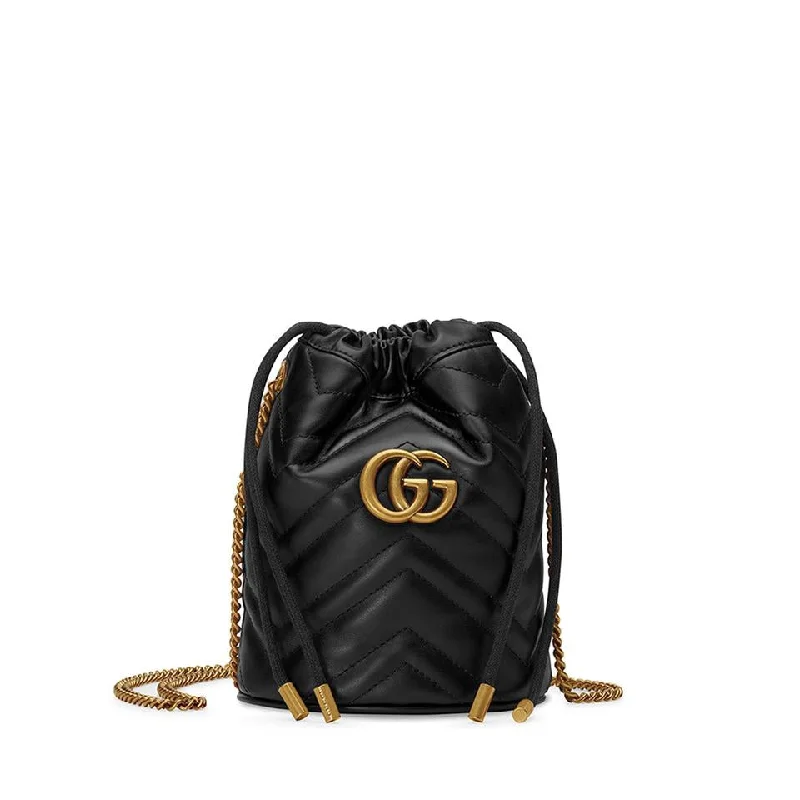 Gucci Bucket Marmont Gg 2.0 Mini Black Leather Shoulder Bag