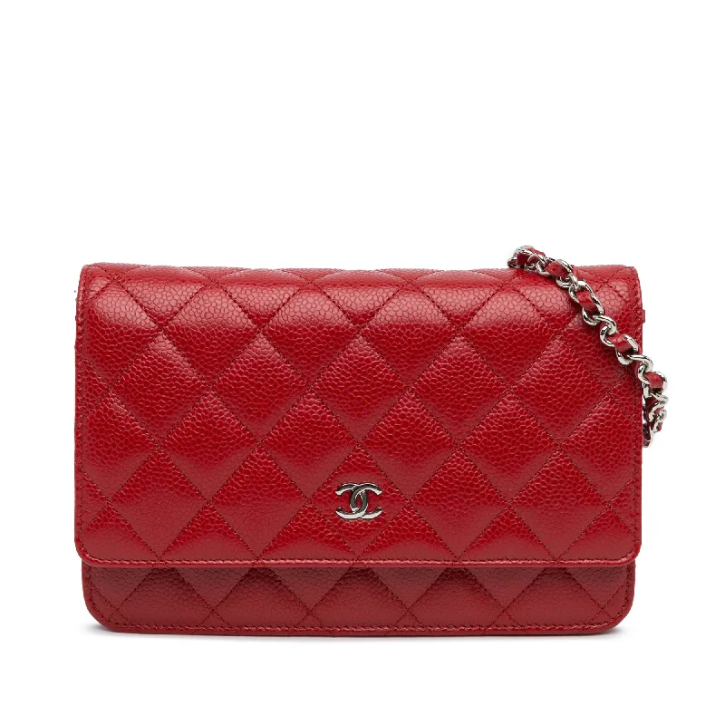 Red Chanel Classic Caviar Wallet on Chain Crossbody Bag