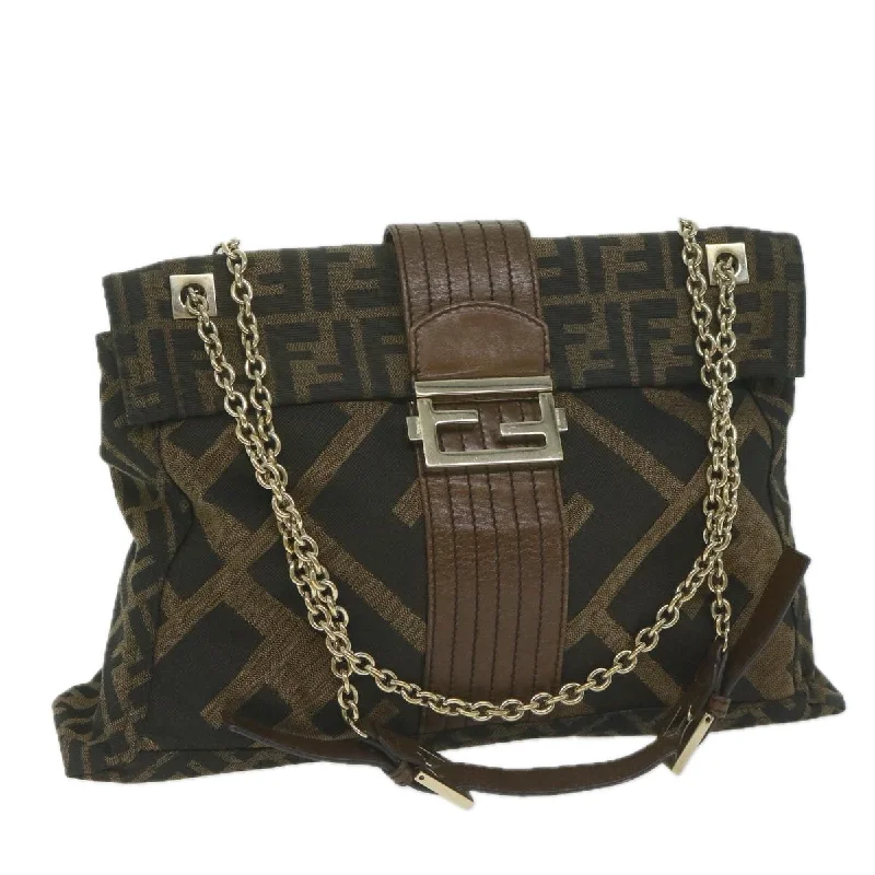 FENDI Zucca Canvas Chain Shoulder Bag Brown  64757A