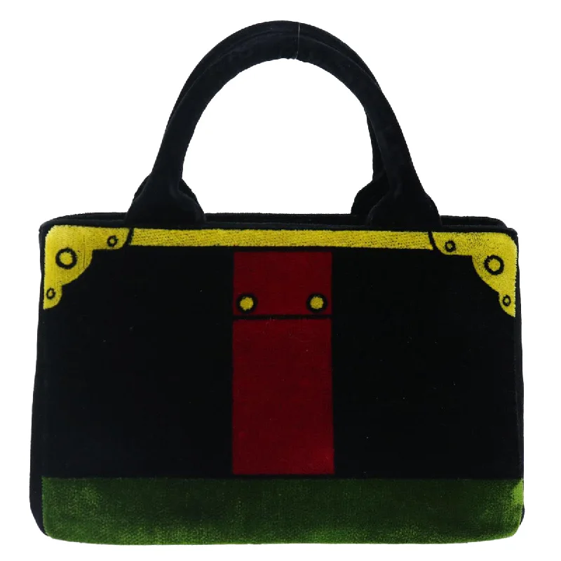 PRADA Hand Bag Velor Black Green Red  71639A