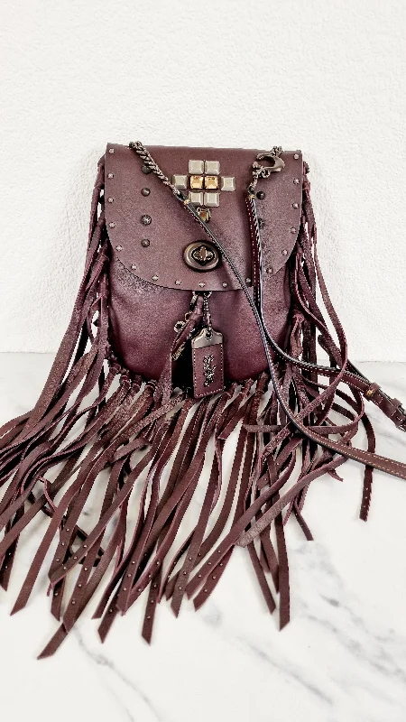 Coach 1941 Fringe Saddle Bag with Pyramid Rivets in Oxblood Smooth Leather & Ram Charm - Coach 48617