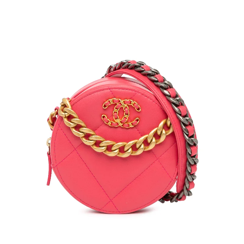 Pink Chanel Lambskin 19 Round Clutch with Chain Satchel