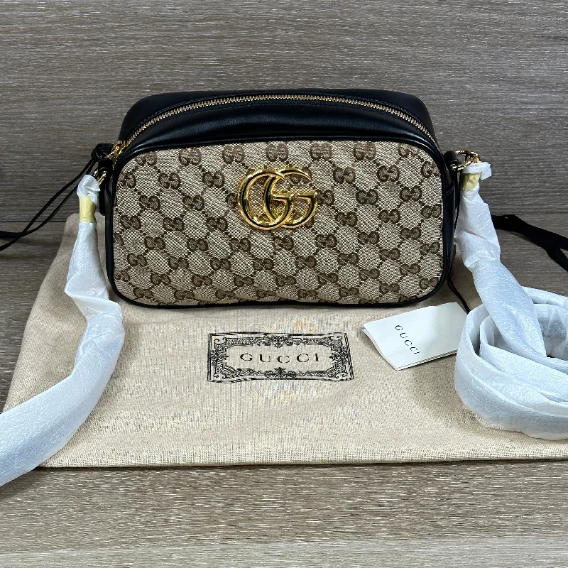 Gucci Canvas GG Marmont Crossbody Shoulder Bag - Black