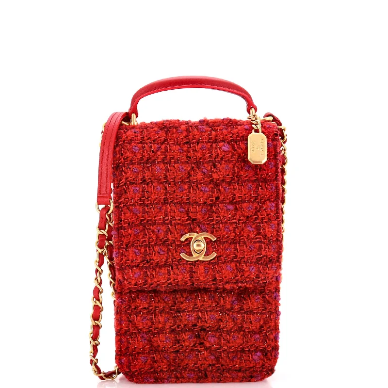 CC Top Handle Chain Full Flap Bag Quilted Tweed and Lambskin Mini