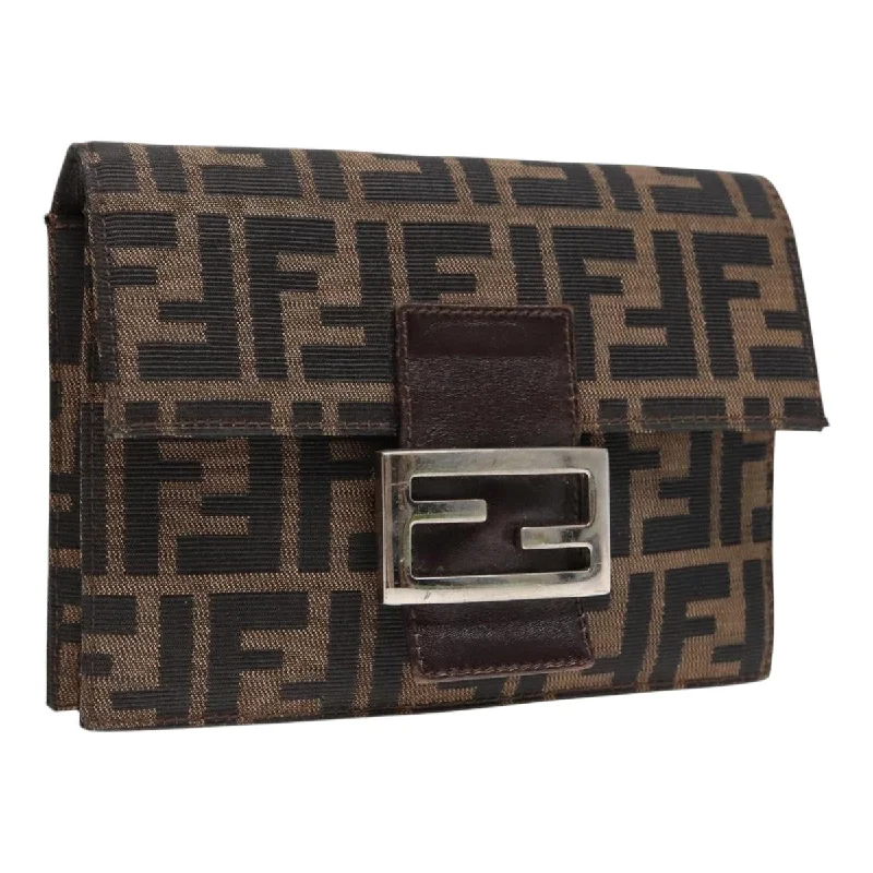 FENDI Zucca Canvas Clutch Bag Brown Black Silver  91625