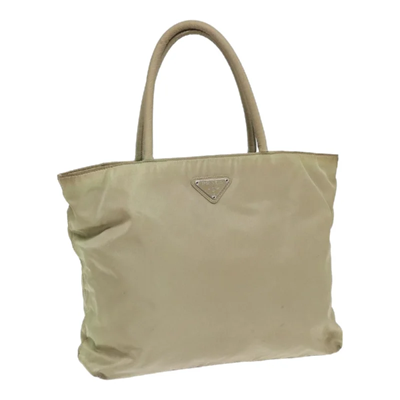 PRADA Tote Bag Nylon Cream Auth 82037