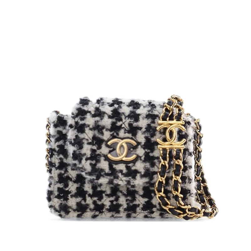 Black Chanel Mini CC Tweed Houndstooth Accordion Flap Crossbody Bag