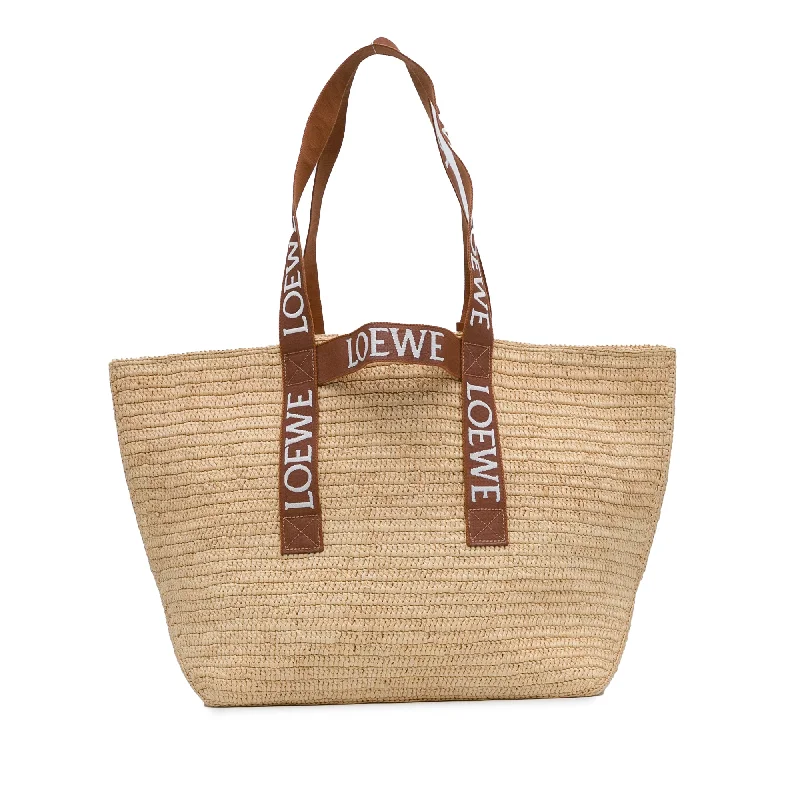 Beige LOEWE Raffia Fold Shopper Tote