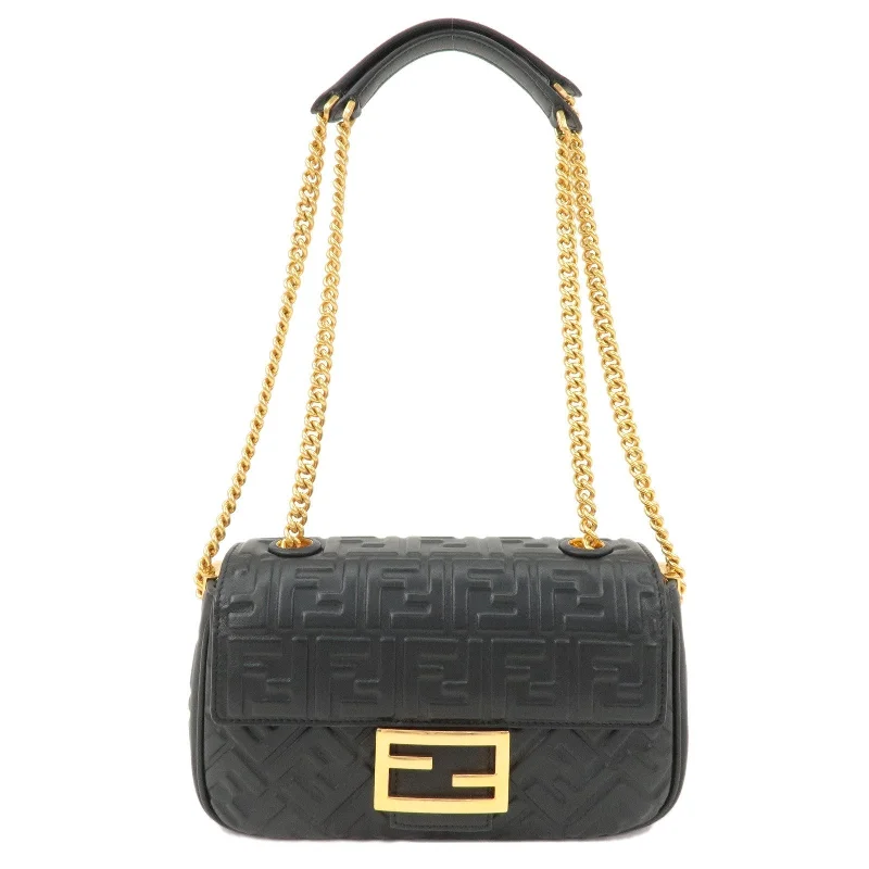 FENDI Zucca Baguette Leather 2Way Shoulder Bag Black 8BR793