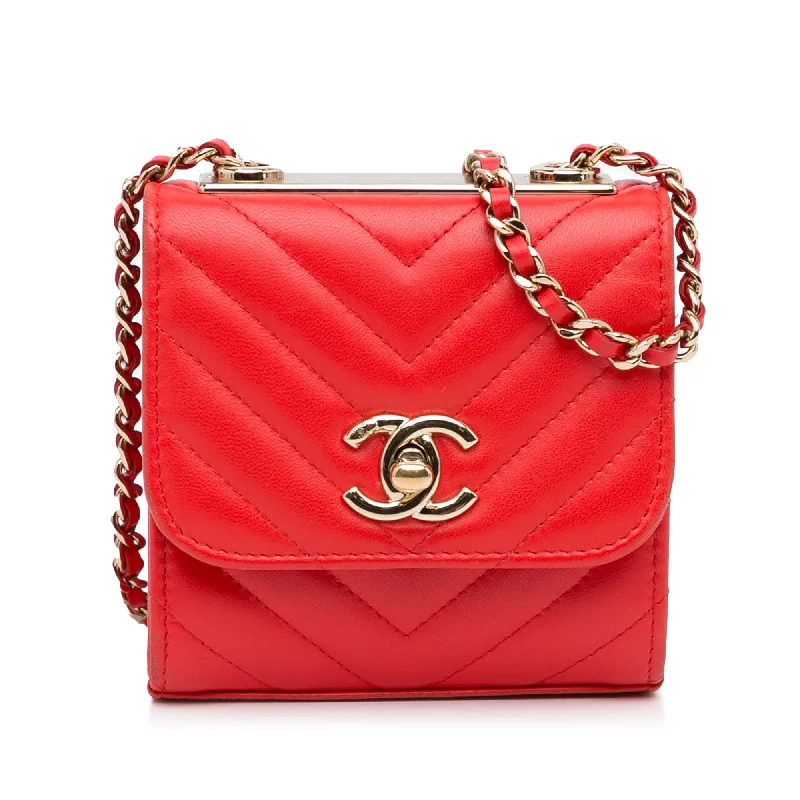 Red Chanel Mini Chevron Quilted Lambskin Trendy CC Chain Wallet Crossbody Bag