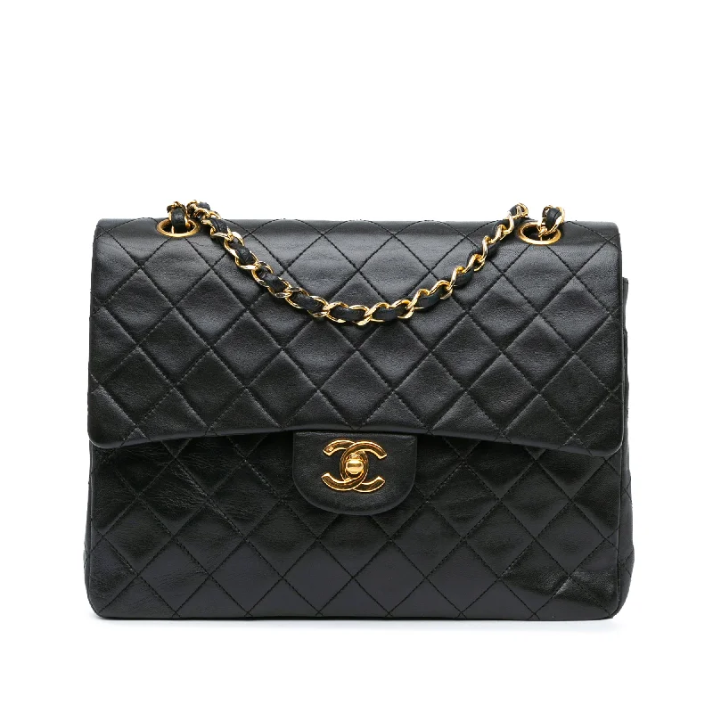 Black Chanel Medium Tall Classic Lambskin Double Flap Shoulder Bag