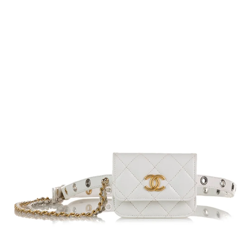 White Chanel Punk Chain Leather Belt Bag