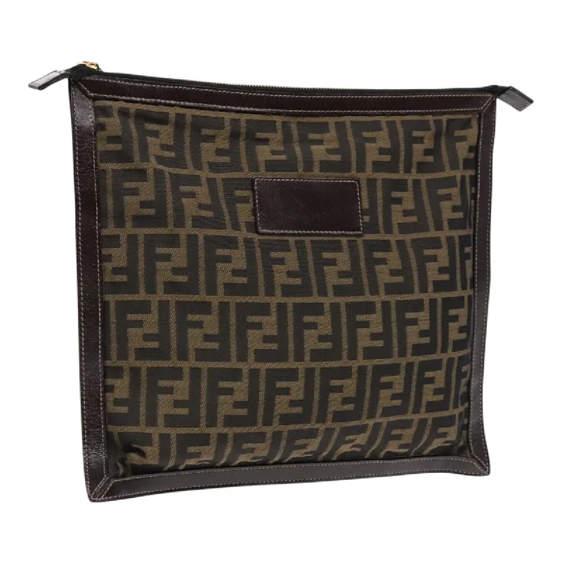 FENDI Zucca Canvas Clutch Bag Brown Black gold  fm3891