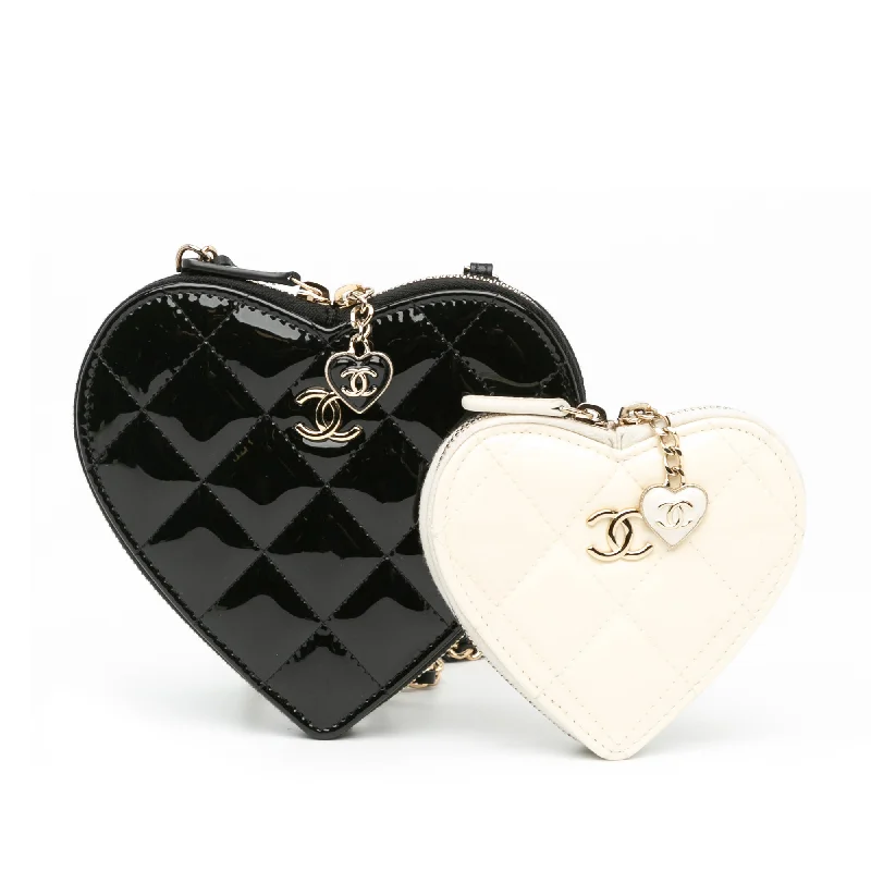 Black Chanel Quilted Patent Calfskin CC Heart Clutch With Chain Crossbody Bag