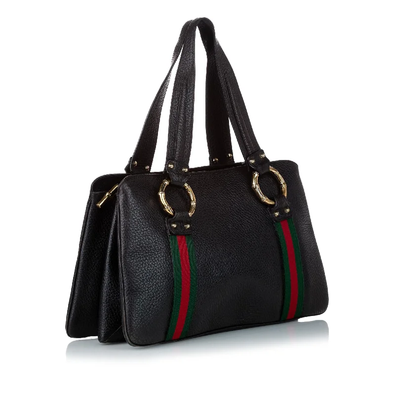 Gucci Bamboo Ring Web Leather Tote Bag (31198)