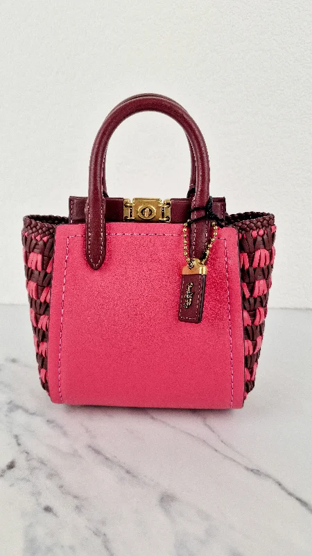 Coach 1941 Troupe Tote 16 in Confetti Pink with Weaving Upwoven sides Smooth Leather - Crossbody Mini Bag Handbag - Coach 619