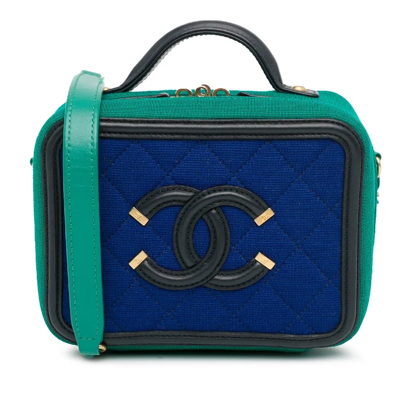 Blue Chanel Small Jersey CC Filigree Vanity Case Satchel