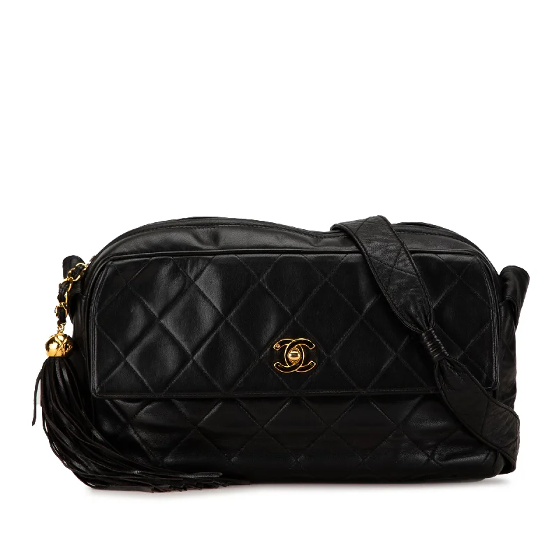 Black Chanel CC Quilted Lambskin Tassel Crossbody