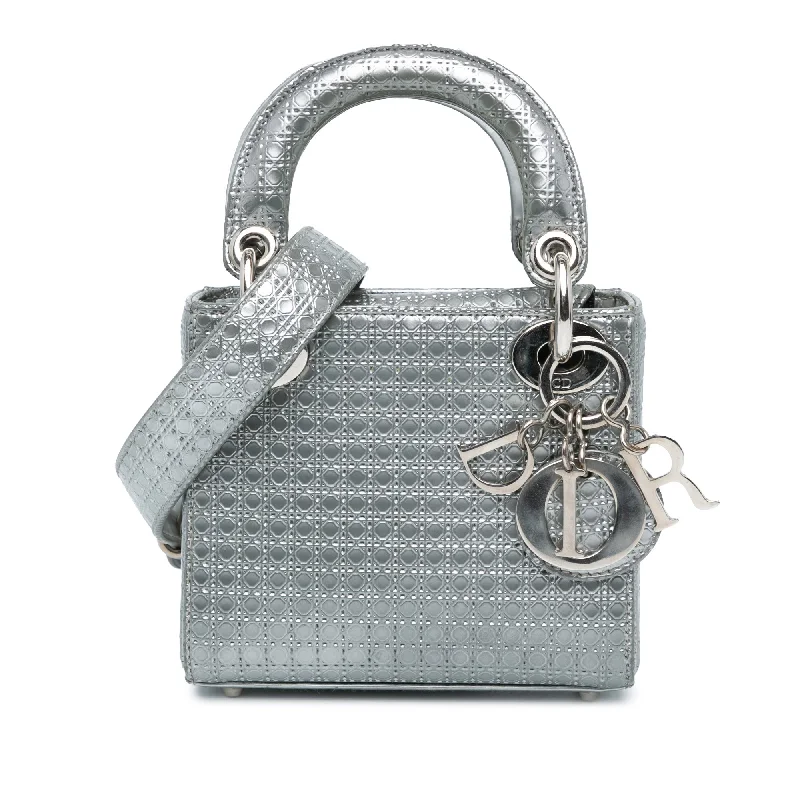 Silver Dior Mini Patent Microcannage Lady Dior Satchel